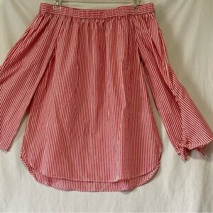 beachlunchlounge Red and White Striped Off-Shoulder Bell Sleeve Top, Sz S/P